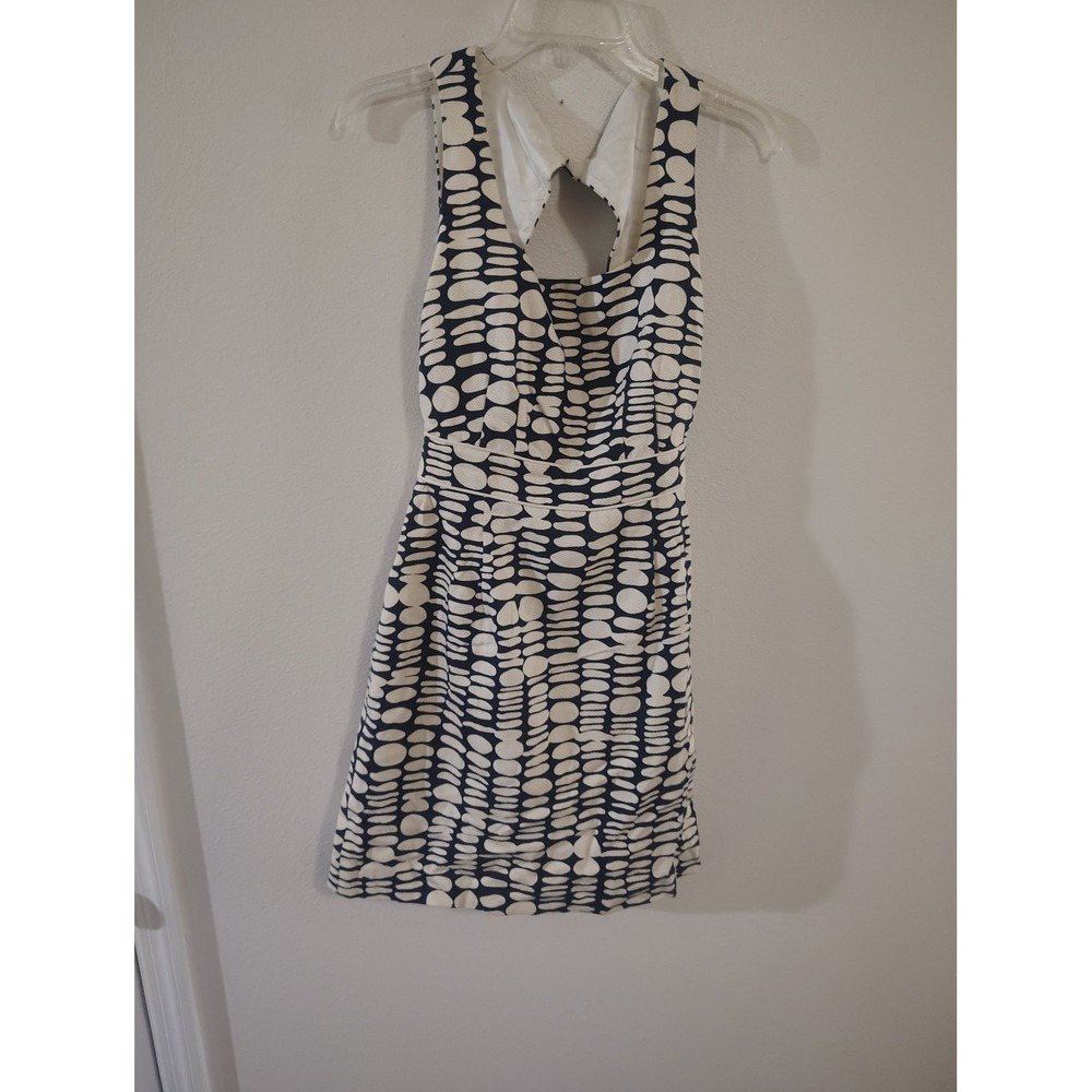 Antonio Melani Navy White Geometric Pebble Print Open Back Sheath Dress Size 4